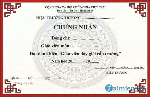 mau giay chung nhan giao vien day gioi cap truong