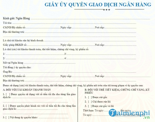 mau giay uy quyen giao dich ngan hang