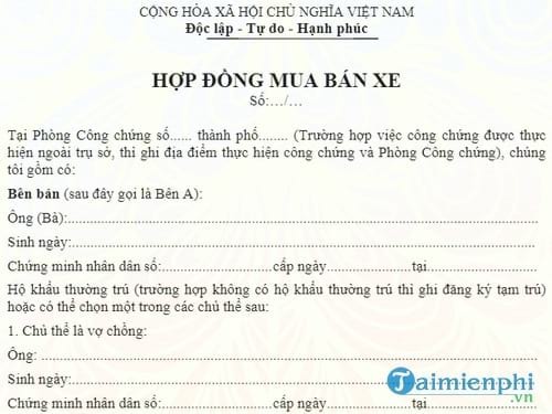mau hop dong mua ban xe