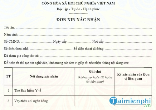 mau xac nhan truoc khi thoi viec