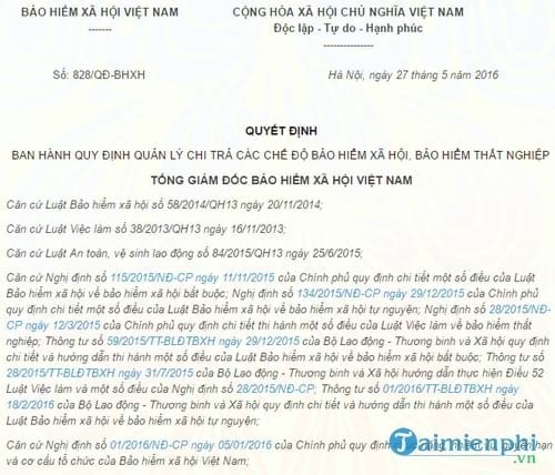 quyet dinh 828 qd bhxh nam 2016 quy dinh quan ly chi tra cac che do bao hiem xa hoi bao hiem that nghiep