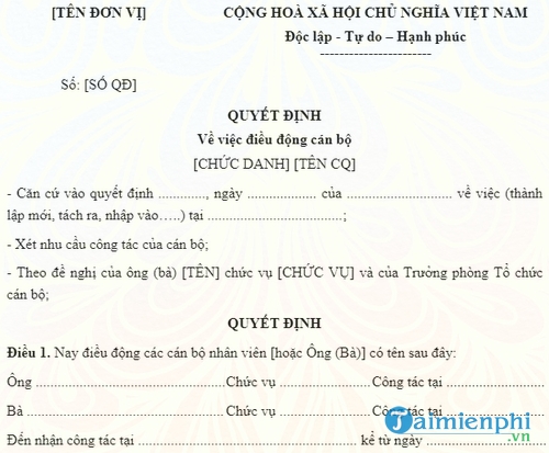 quyet dinh ve viec dieu dong can bo