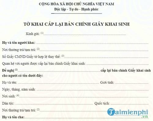 thu tuc cap lai giay khai sinh ban chinh