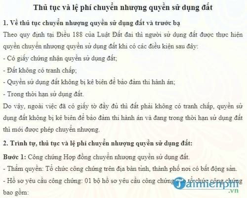 thu tuc va le phi chuyen nhuong quyen su dung dat