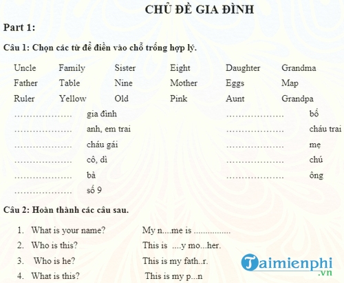 tong hop bai tap tieng anh lop 2 theo chu de