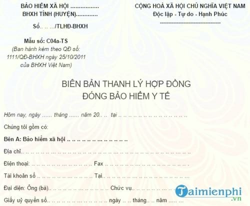bien ban thanh ly hop dong bao hiem y te
