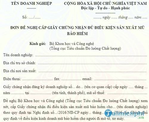 don de nghi cap giay chung nhan du dieu kien san xuat mu bao hiem