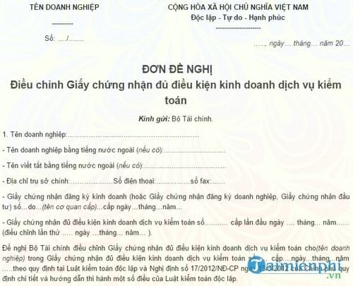 don de nghi dieu chinh giay chung nhan kinh doanh kiem toan