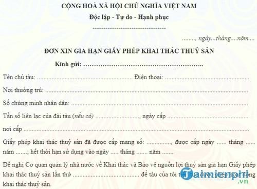 don xin gia han giay phep khai thac thuy san