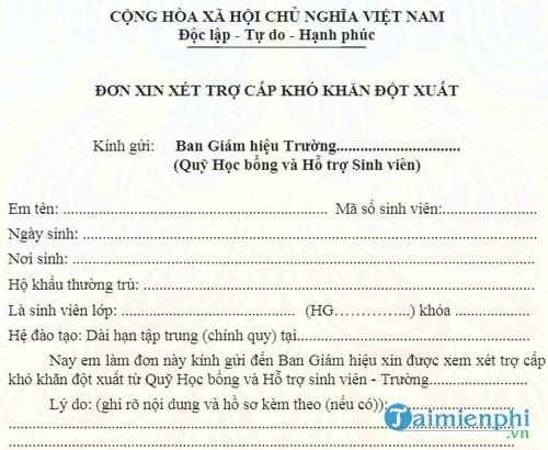 don xin ho tro kho khan dot xuat danh cho sinh vien