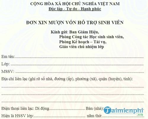 don xin muon von ho tro sinh vien