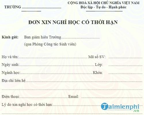 don xin nghi hoc co thoi han