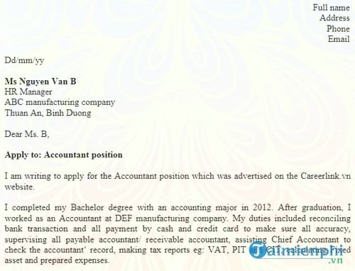 don xin viec bang tieng anh accountant