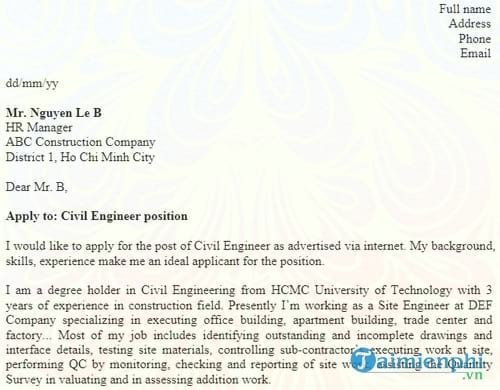 don xin viec bang tieng anh civil engineer