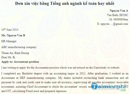 don xin viec bang tieng anh nganh ke toan hay nhat