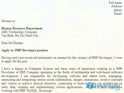 don xin viec bang tieng anh php developer