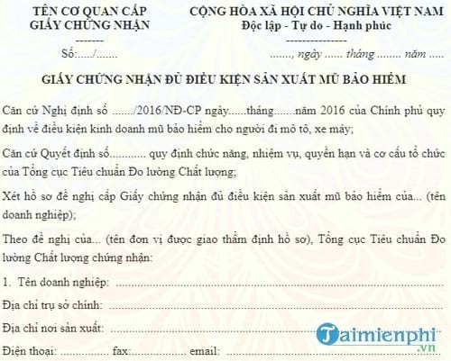 giay chung nhan du dieu kien san xuat mu bao hiem