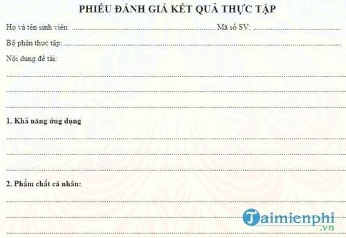 mau bang danh gia ket qua thuc tap