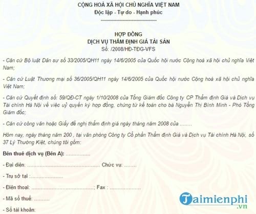 mau hop dong tham dinh gia tai san