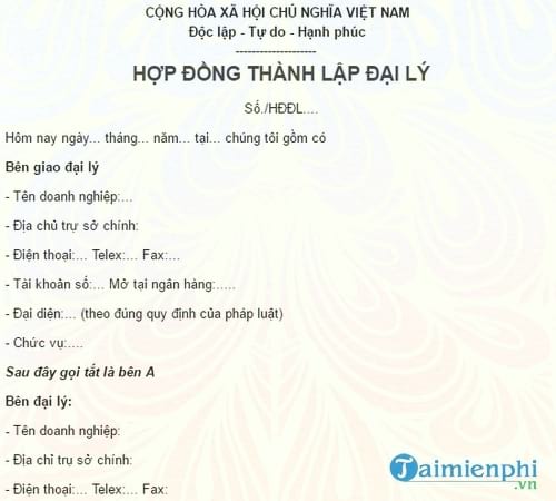 mau hop dong thanh lap dai ly