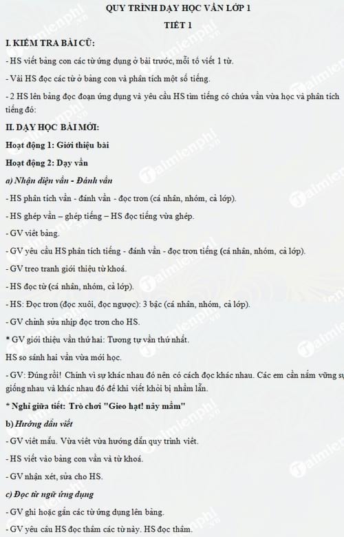 quy trinh day hoc van tap doc lop 1