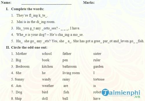 bai kiem tra tieng anh lop 3