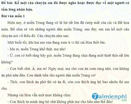 bai van mau ke lai cau chuyen ve mot nguoi co tam long nhan hau