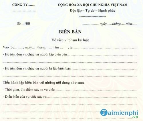 bien ban ve viec vi pham ky luat