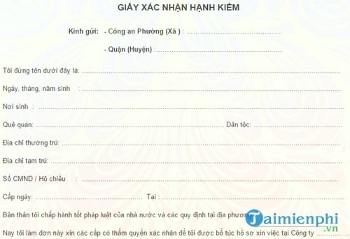 mau giay xac nhan hanh kiem