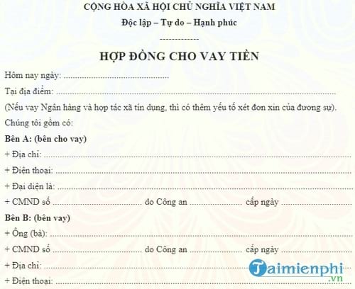 mau hop dong cho vay tien