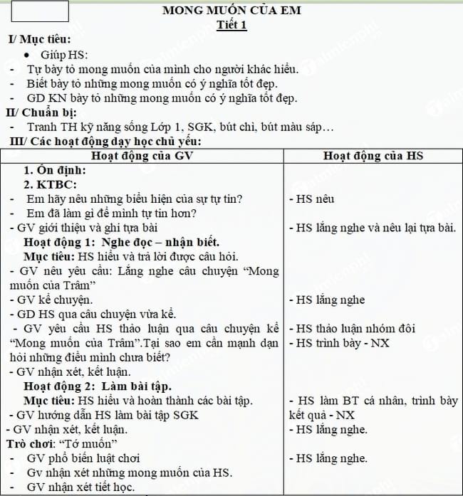 giao an ky nang song lop 1 ca nam