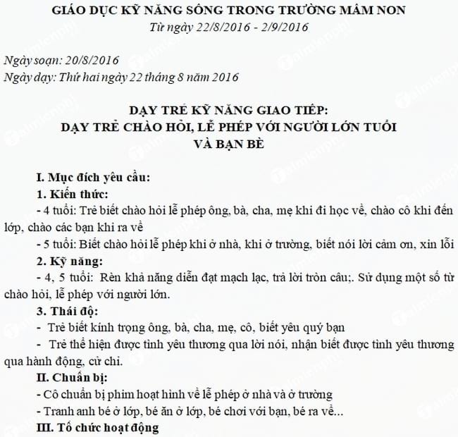 giao an ky nang song mam non