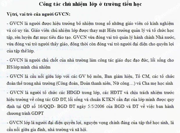 cong tac chu nhiem lop o truong tieu hoc