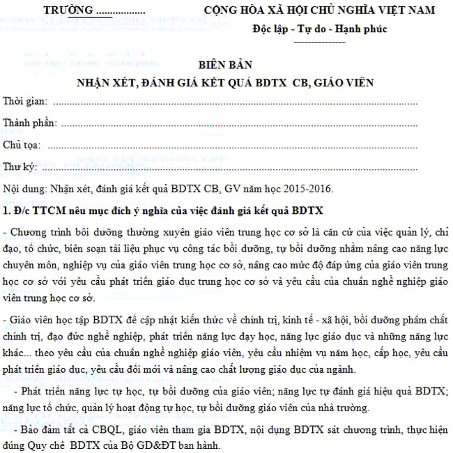 mau bien ban nhan xet danh gia ket qua bdtx cua giao vien