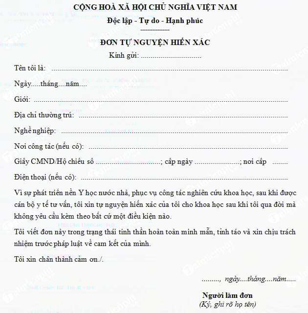 mau don tu nguyen hien xac