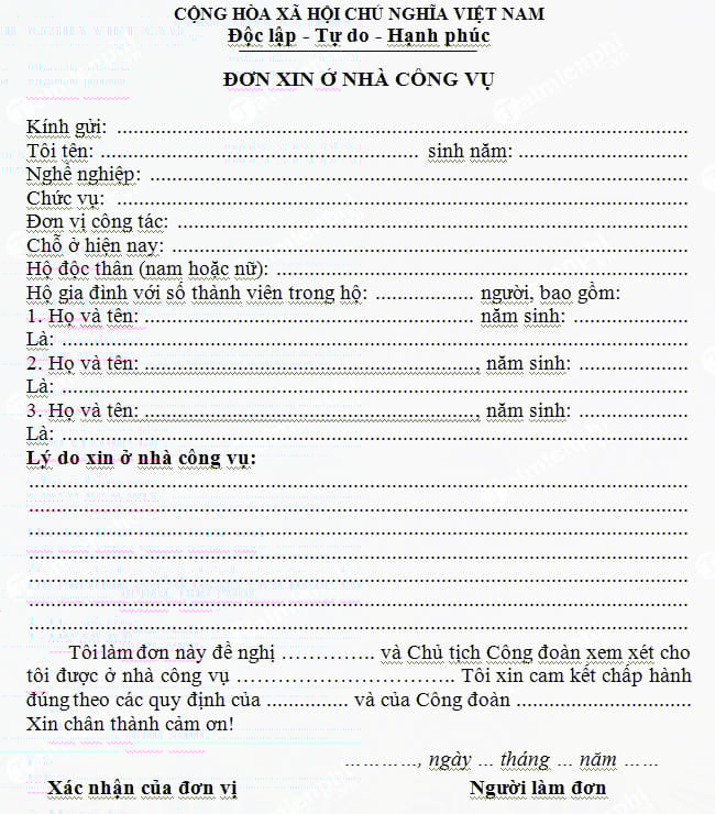 mau don xin o nha cong vu