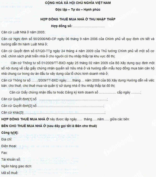 mau hop dong thue mua nha o thu nhap thap