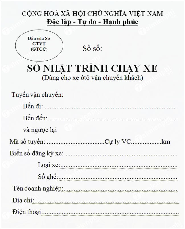 mau so nhat trinh chay xe o to