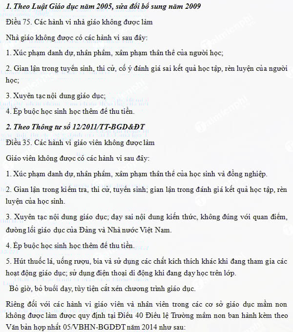 tong hop nhung hanh vi giao vien khong duoc lam