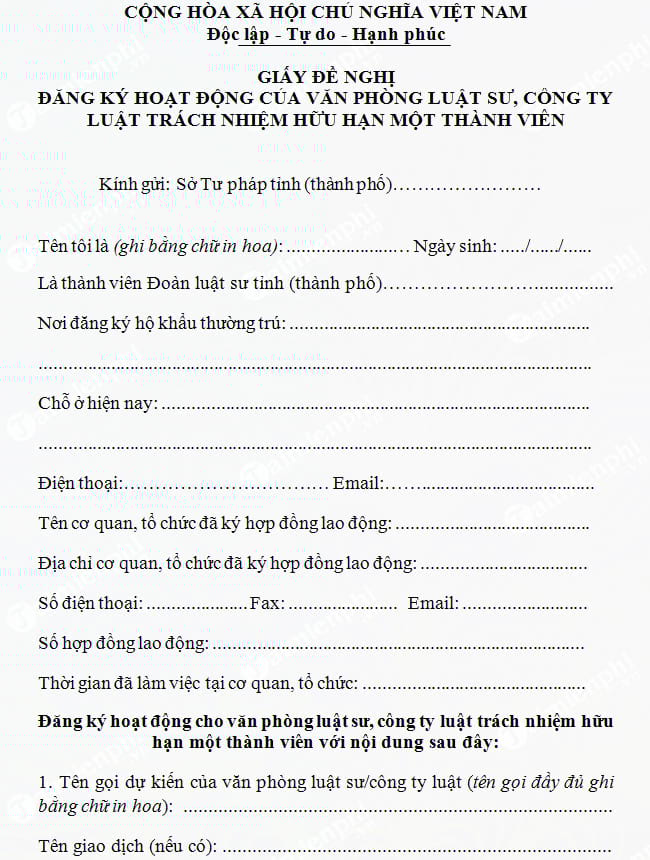mau giay de nghi hoat dong cong ty luat