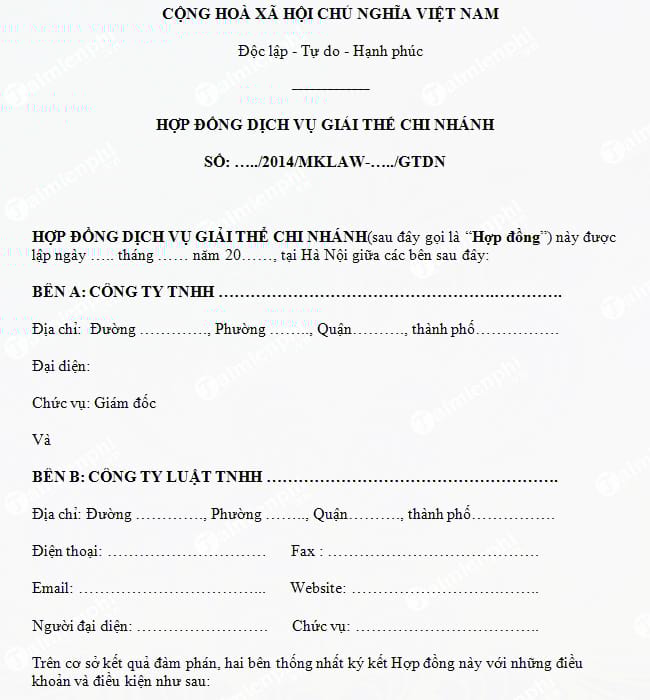 mau hop dong dich vu giai the chi nhanh