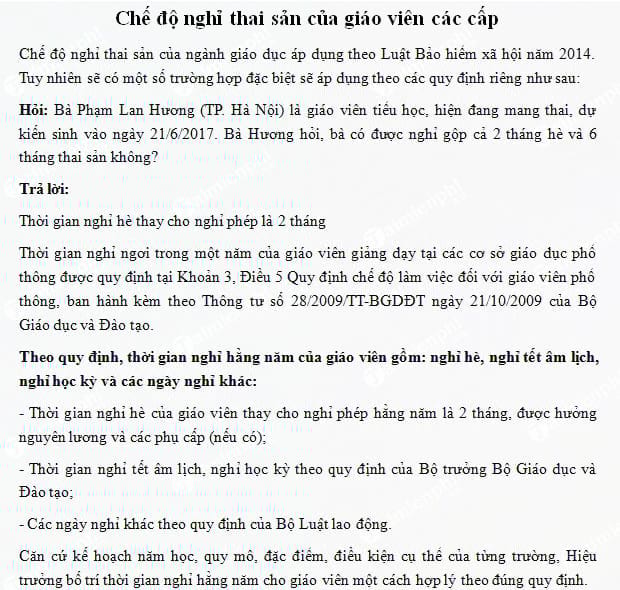 che do nghi thai san cua giao vien cac cap