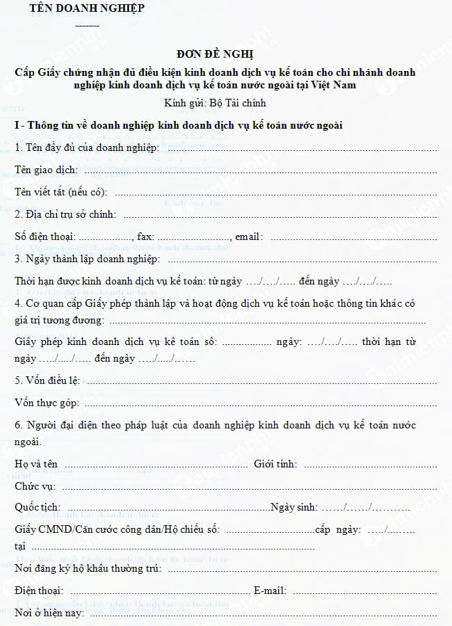 mau don de nghi cap giay chung nhan du dieu kien kinh doanh dich vu ke toan cho doanh nghiep nuoc ngoai
