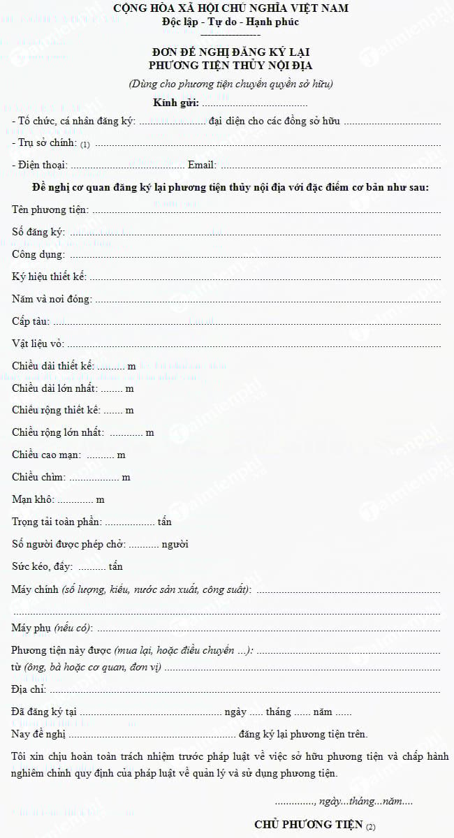 mau don de nghi dang ky lai phuong tien thuy noi dia