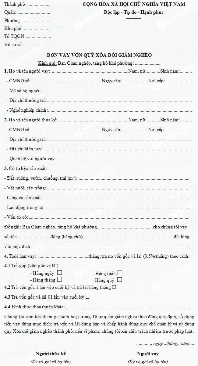 mau don vay von quy xoa doi giam ngheo