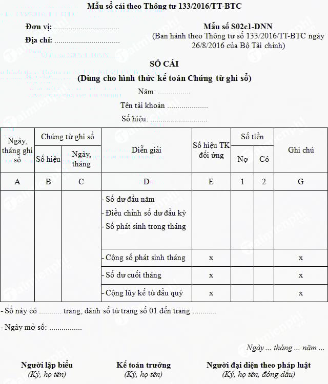 mau so cai dung cho hinh thuc ke toan chung tu ghi so