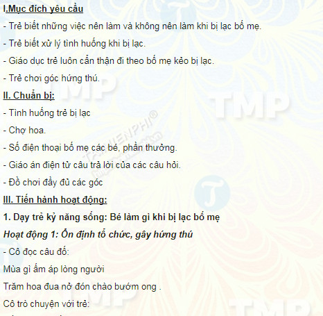 giao an ky nang song be lam gi khi bi lac bo me