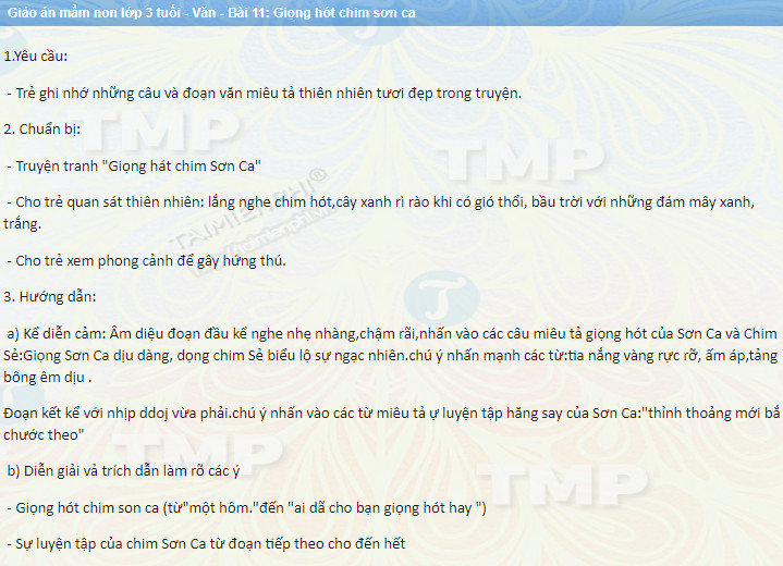 giao an truyen giong hot chim son ca