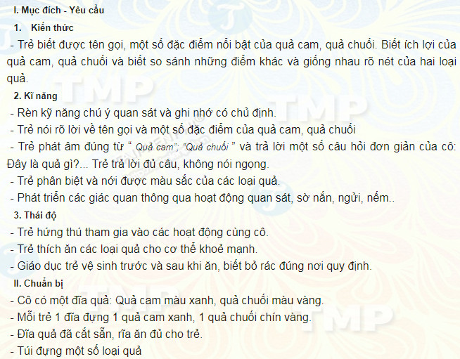 giao an nhan biet mot so loai qua