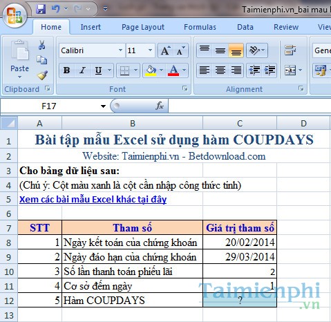 Bai mau ham COUPDAYS